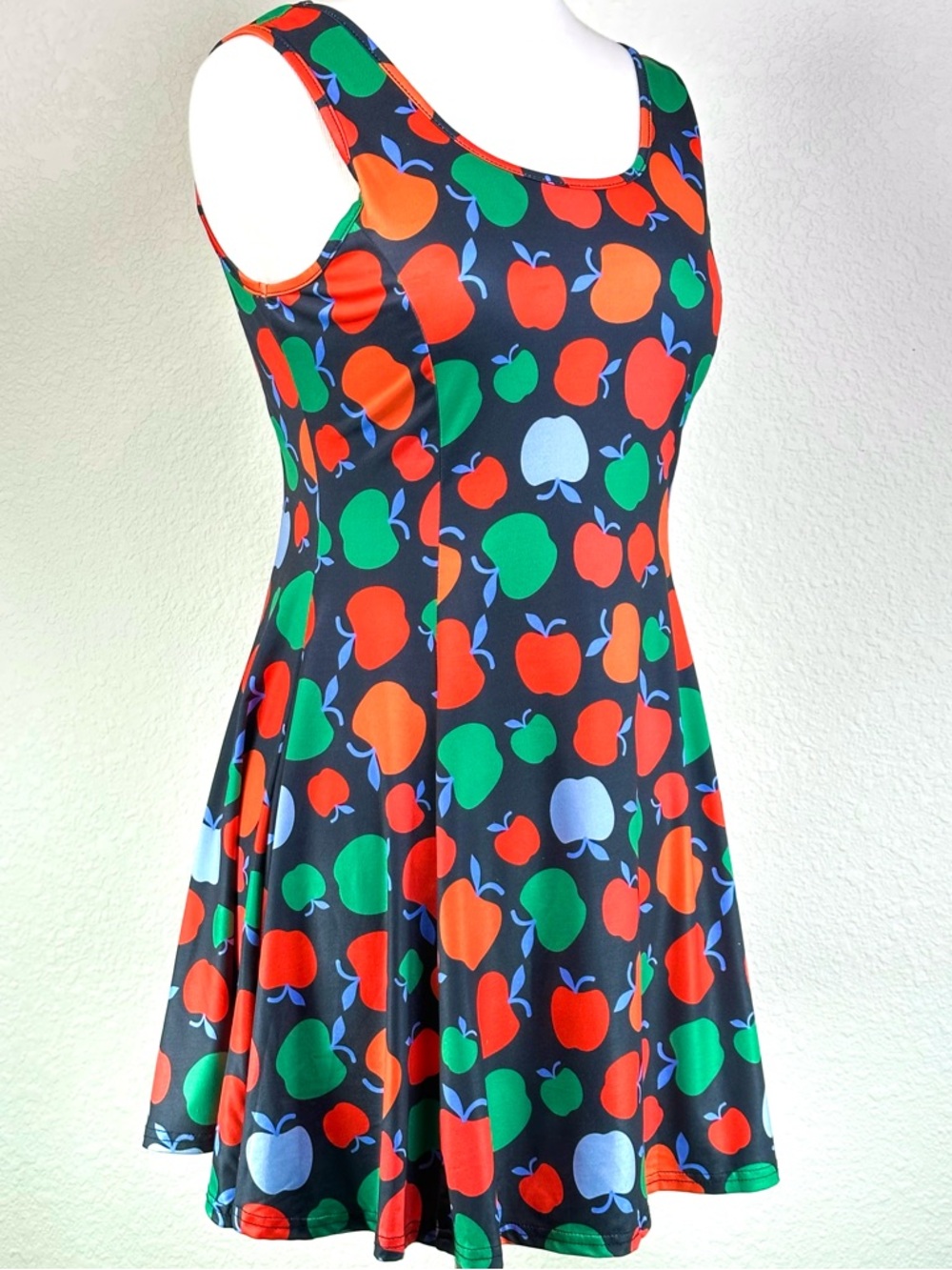 Skater Dress Retro Novelty Apple Print Fit Flare Size M